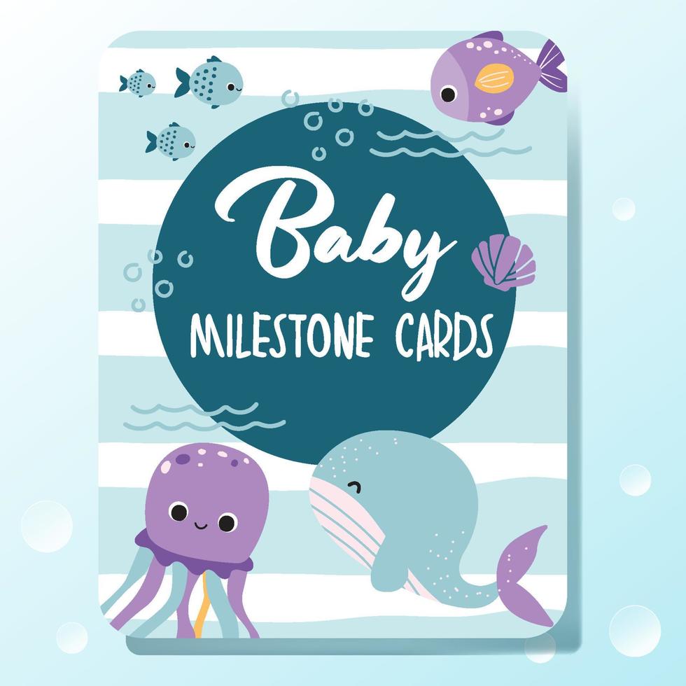 baby milestone cards set with ocean themed vector