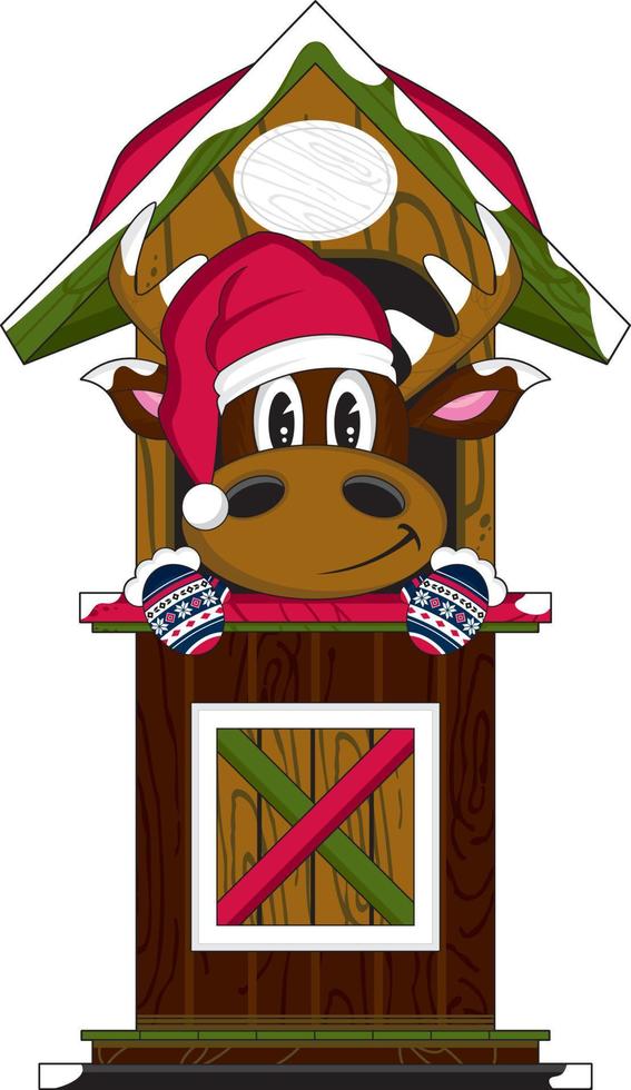 Cartoon Santa Claus Christmas Reindeer in Hut vector