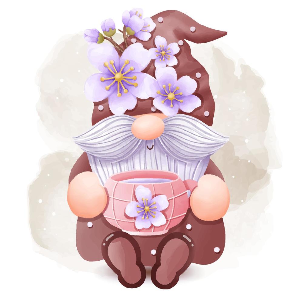 Cherry Blossom Gnome Illustration vector