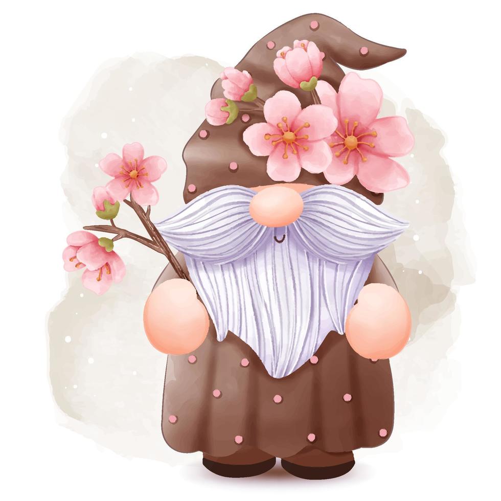 Cherry Blossom Gnome Illustration vector