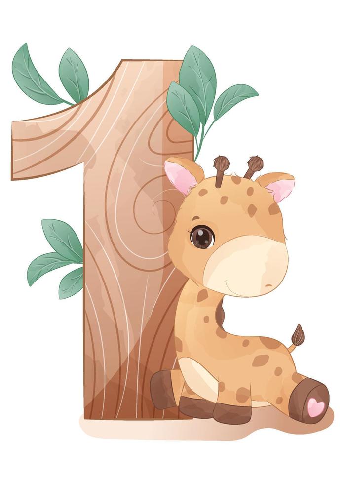 Cute number display with wild animals for nursery decoration vector