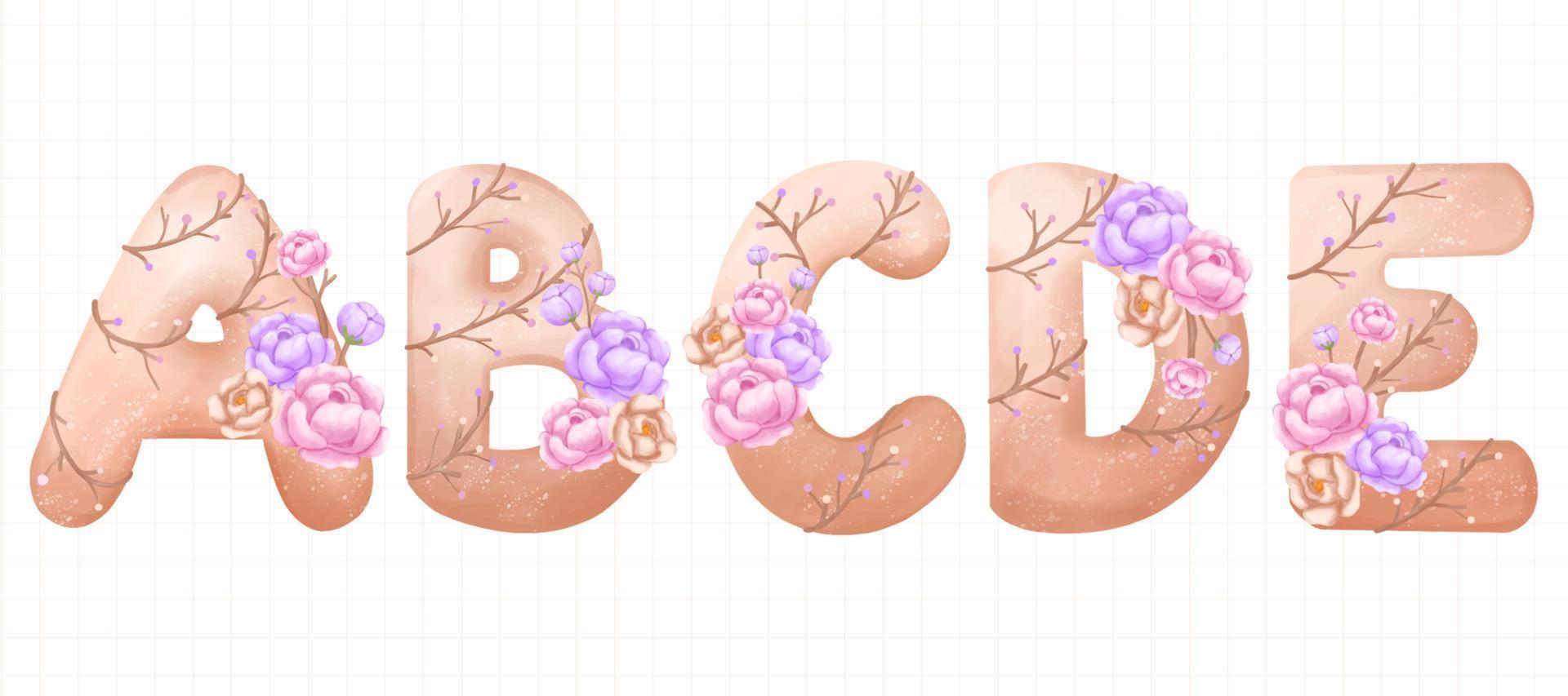 Beautiful Alphabets with Peonies vector