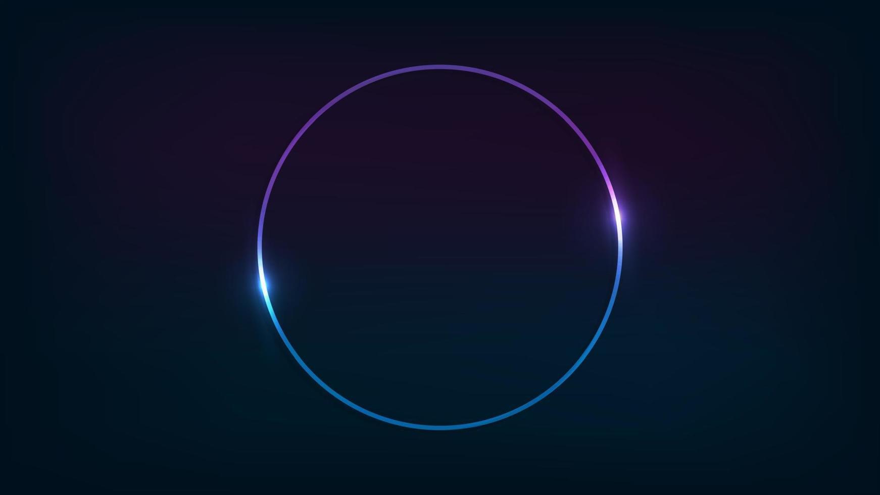 Neon circle frame with shining effects on dark background. Empty glowing techno backdrop. Vector illustration.