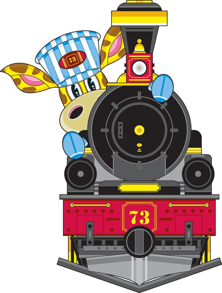 Cartoon Giraffe Driving Wild West Vintage Train Illustration vector