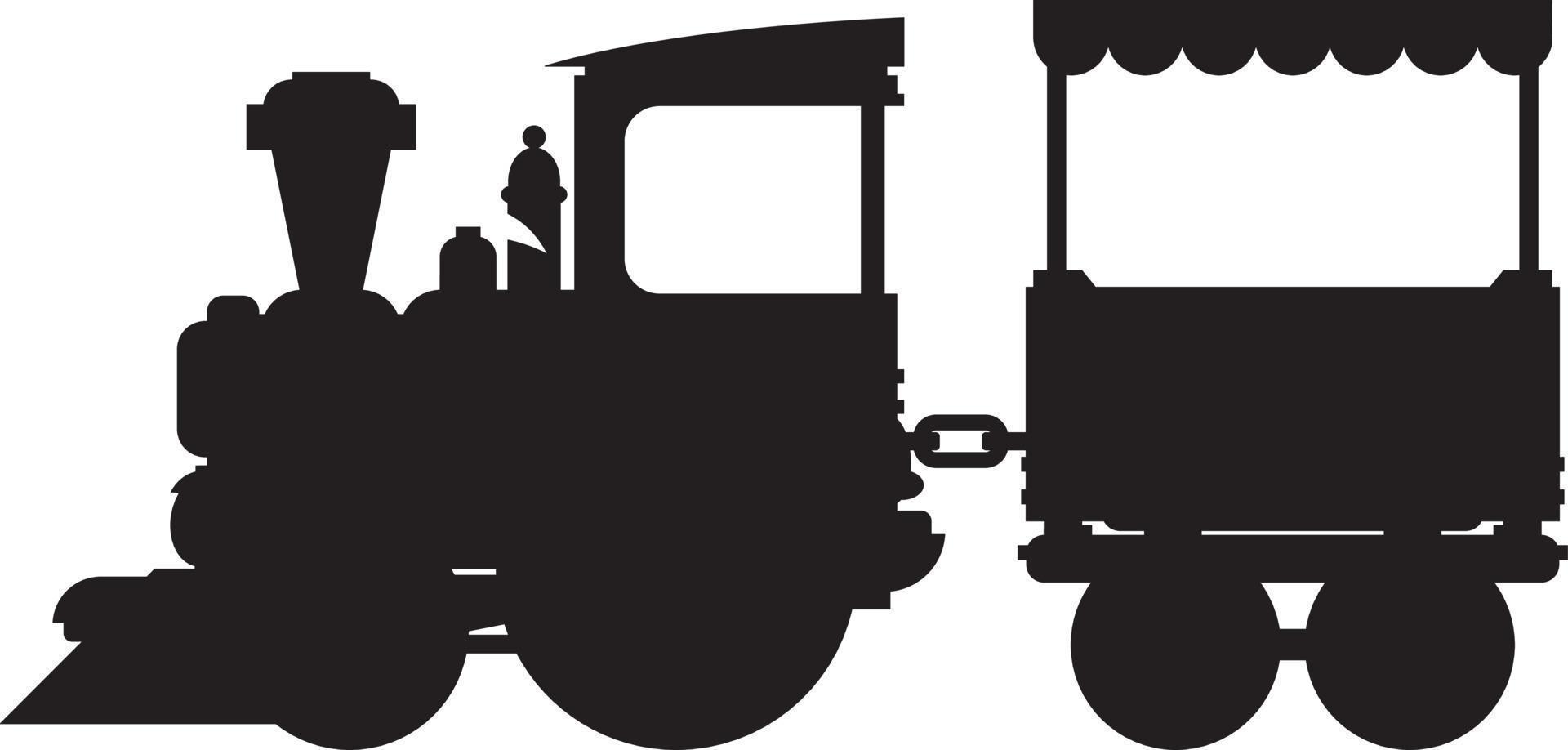 Retro Steam Train and Carriage in Silhouette vector