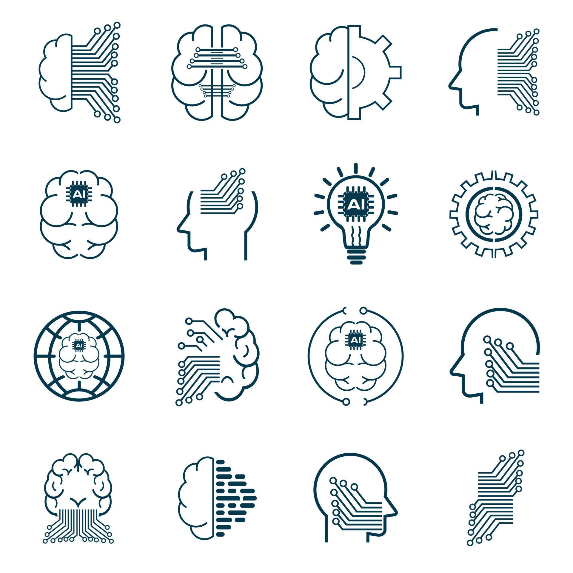 Artificial intelligent icons set. Collection of high quality AI symbols ...