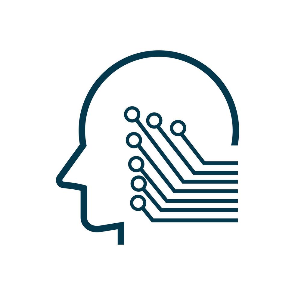 A head of AI brain chip inside it and circute of technology system for UI of wep, app, vector illustration