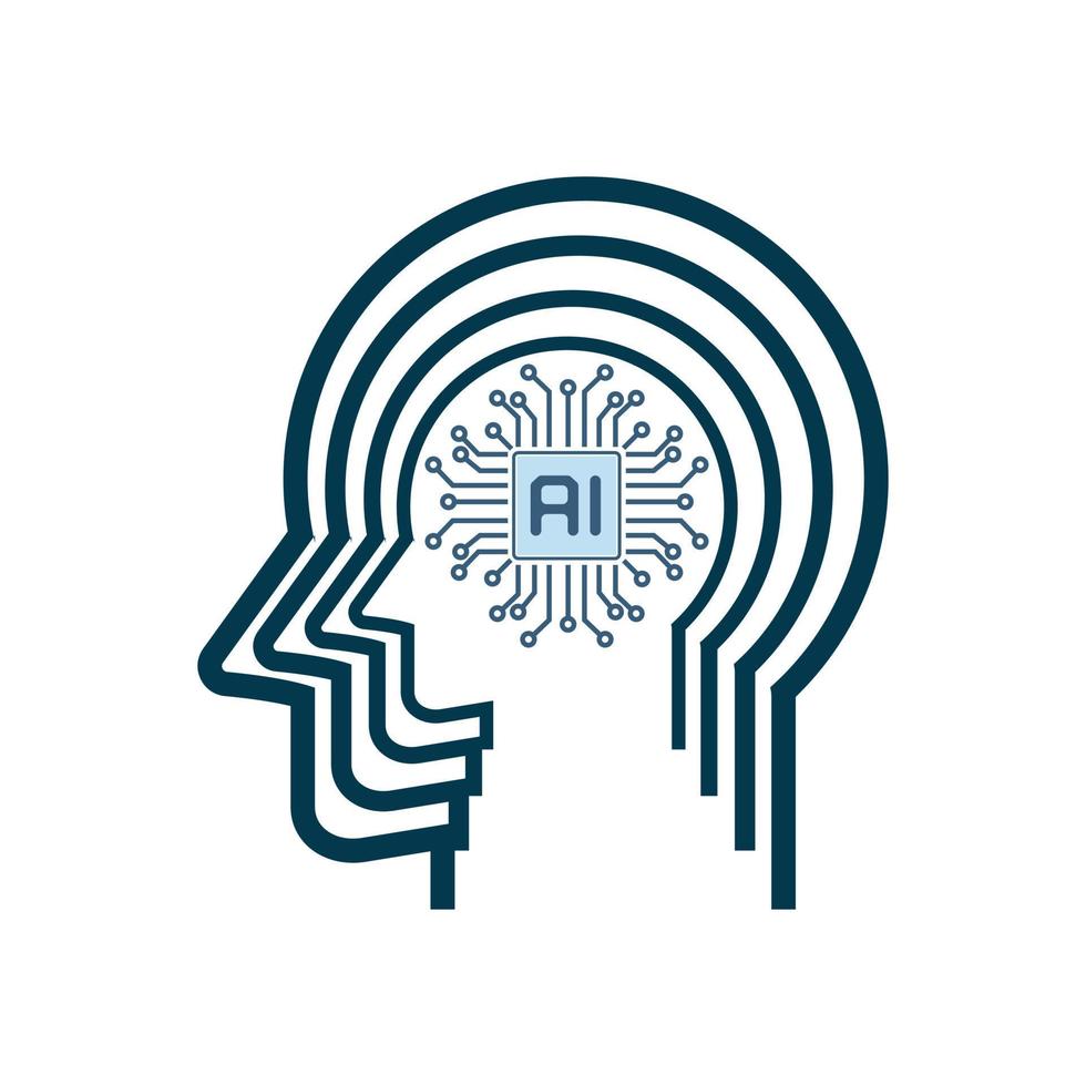 artificial intelligence head and brain for connection of AI technology icons design in vector illustration, AI icon set Robotic brain on top view icon, symbol with circuits system of processing