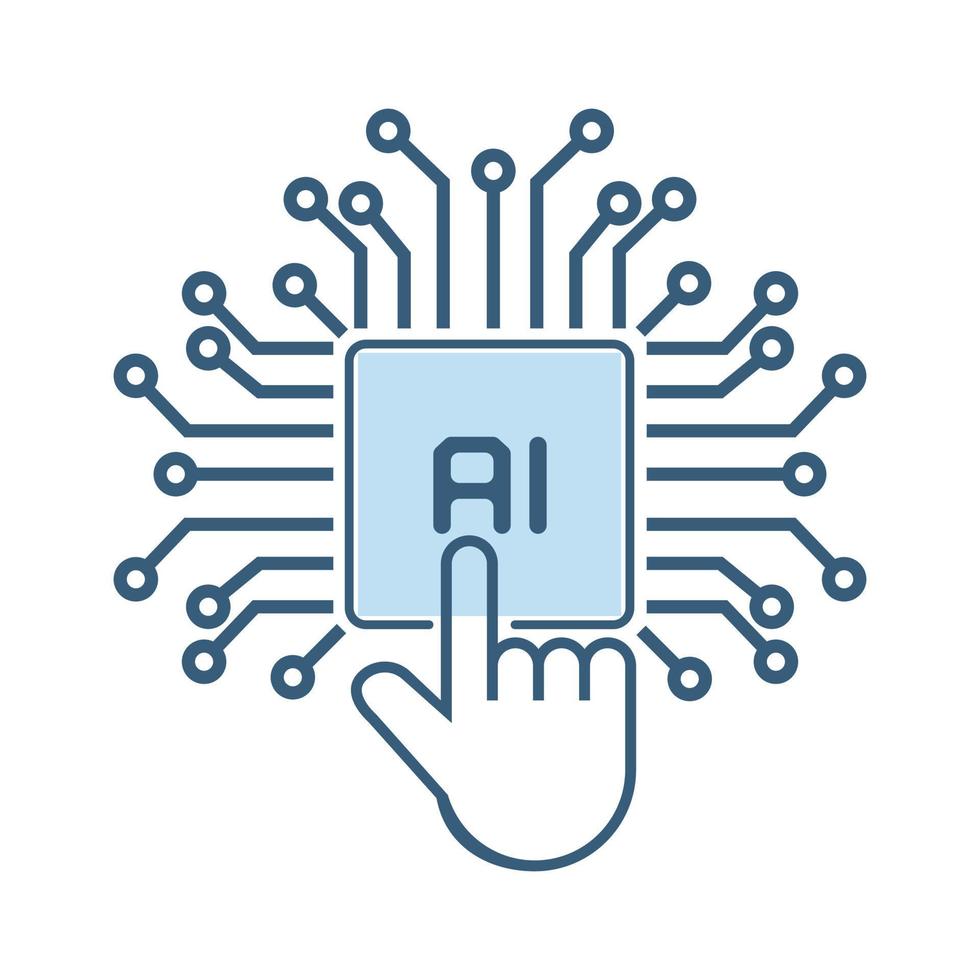 hand line touching on a chip of circiut system symbol, icon, for robotic machine technology used in AI innovation icon design vector