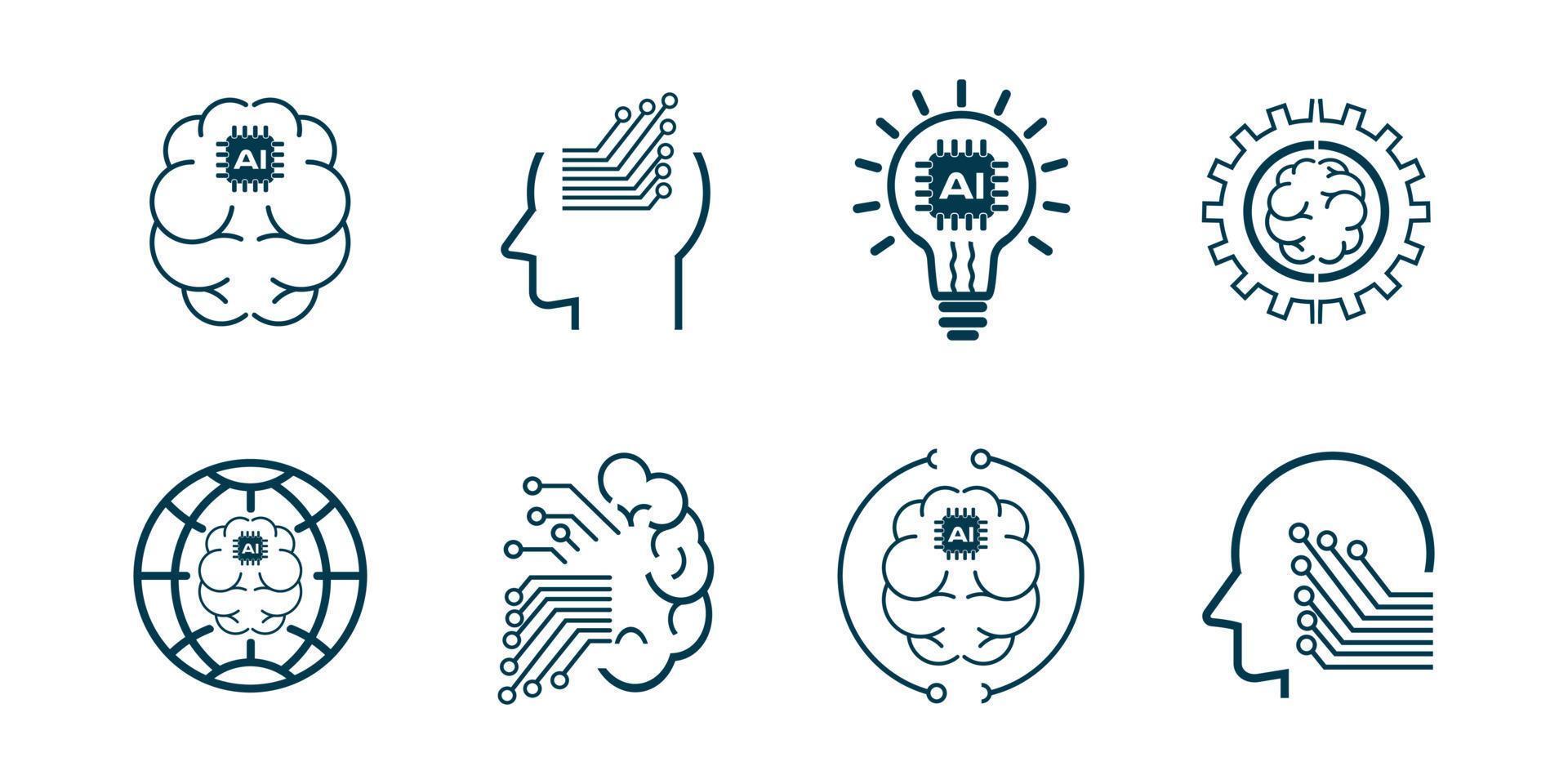 Group of AI, Artificial intelligence icon set in thin line style vector illustration design