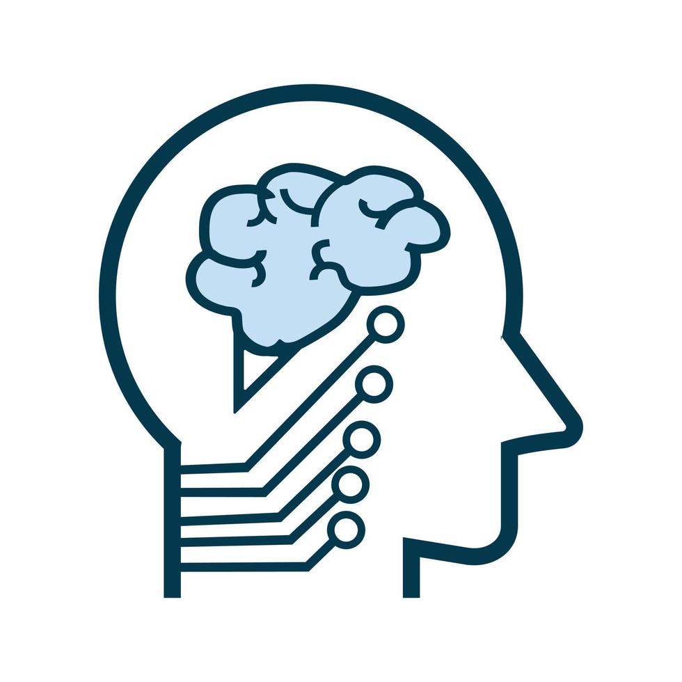 Robotic head with circuits system of processing and AI braind controller symbol, icon, for robotic machine technology vector