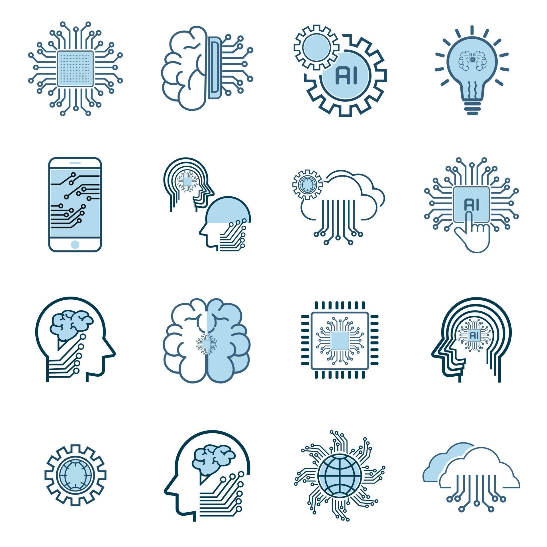 Group of icons of artificial intelligence operatating system, AI ...