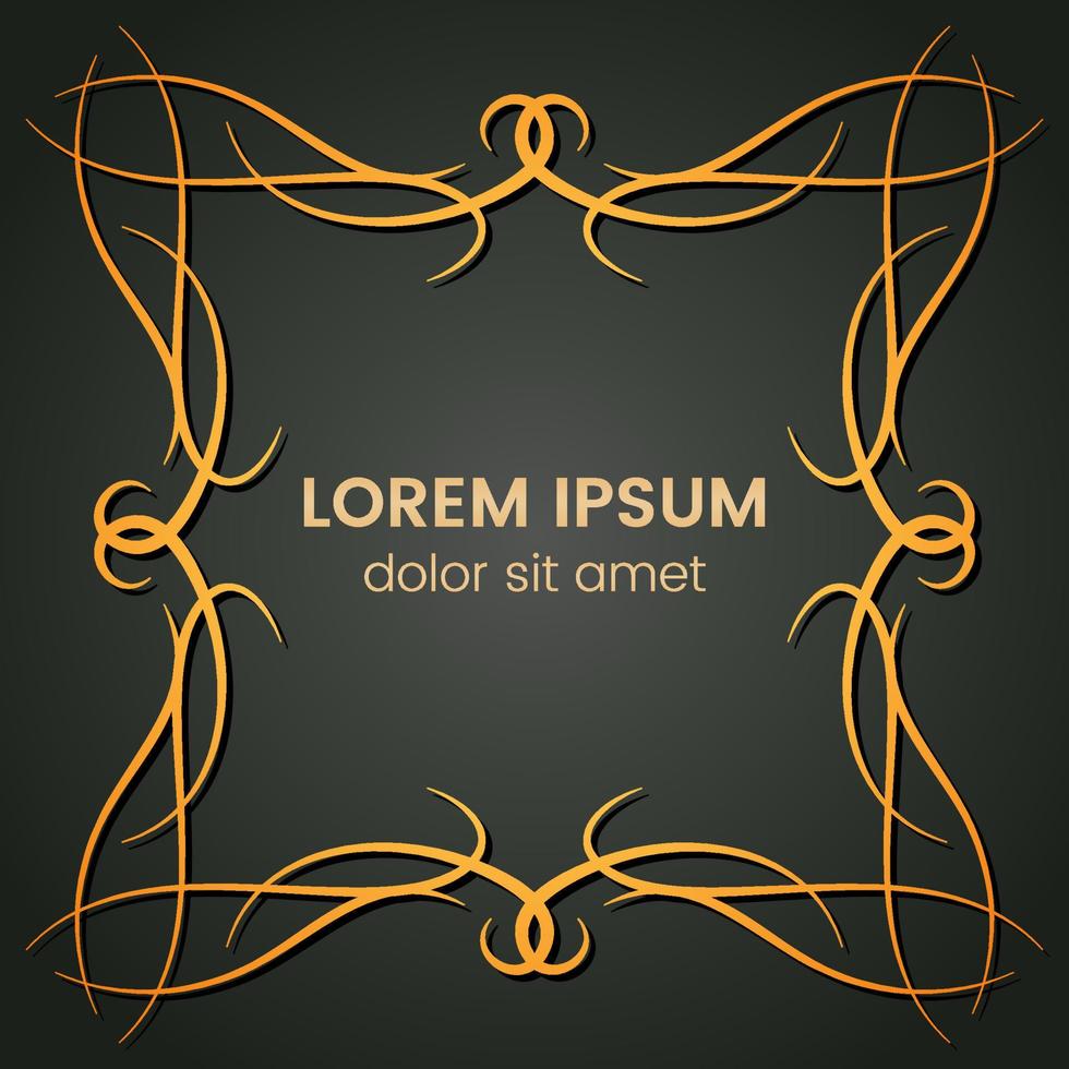 A square golden monogram element on a dark background. Vector illustration.