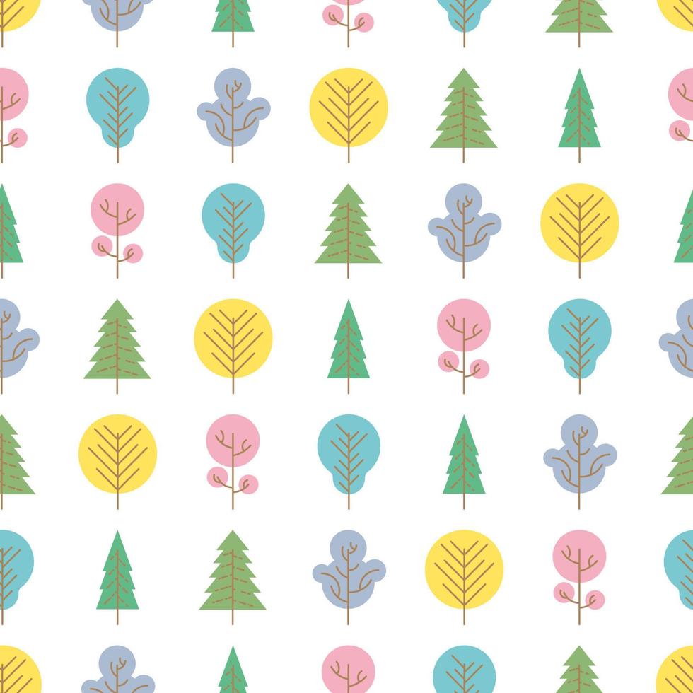 Seamless pattern with colored trees on white background. Vector illustration.