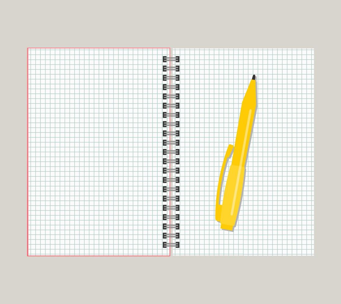 Open notebook with yellow pen. Vector illustration