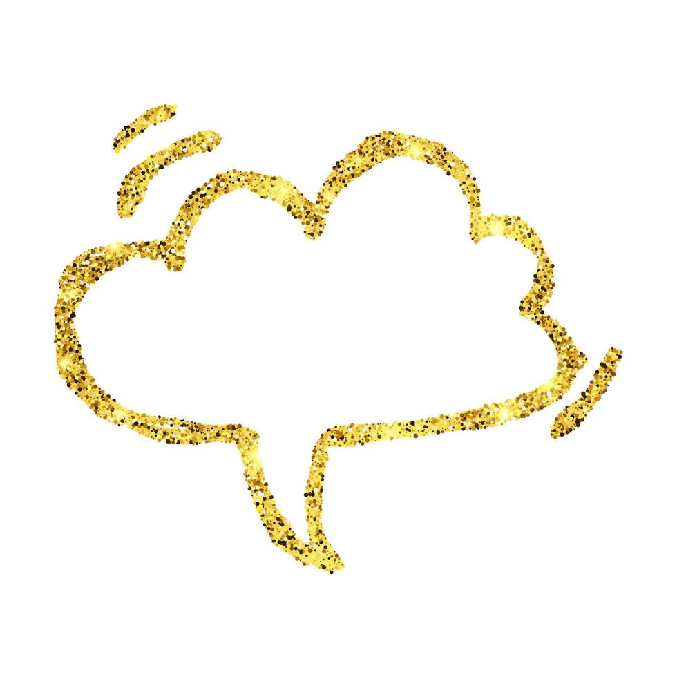 Gold glitter sketch speech bubble. Hand drawn blank Speech Bubble. Dialog empty cloud on white background. Vector illustration.