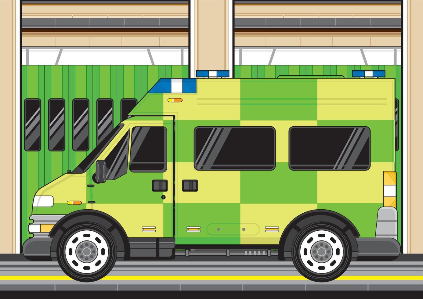 Cartoon British Ambulance at the Station vector