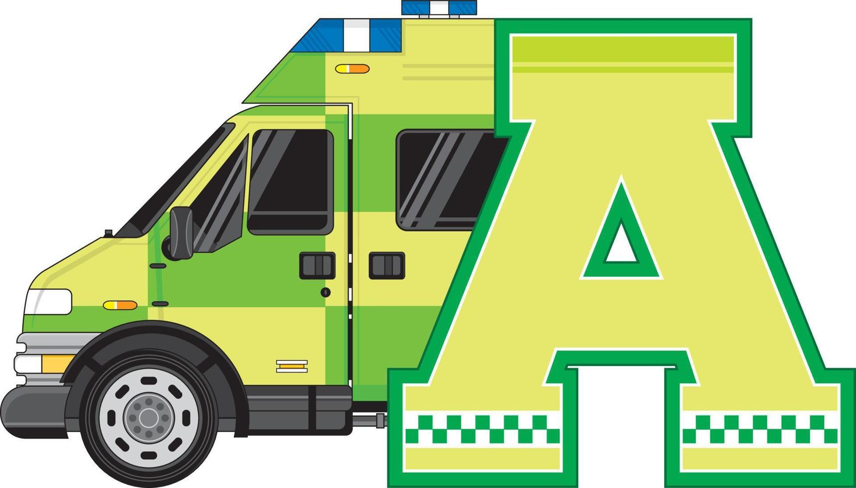 un es para ambulancia alfabeto aprendizaje ilustración vector