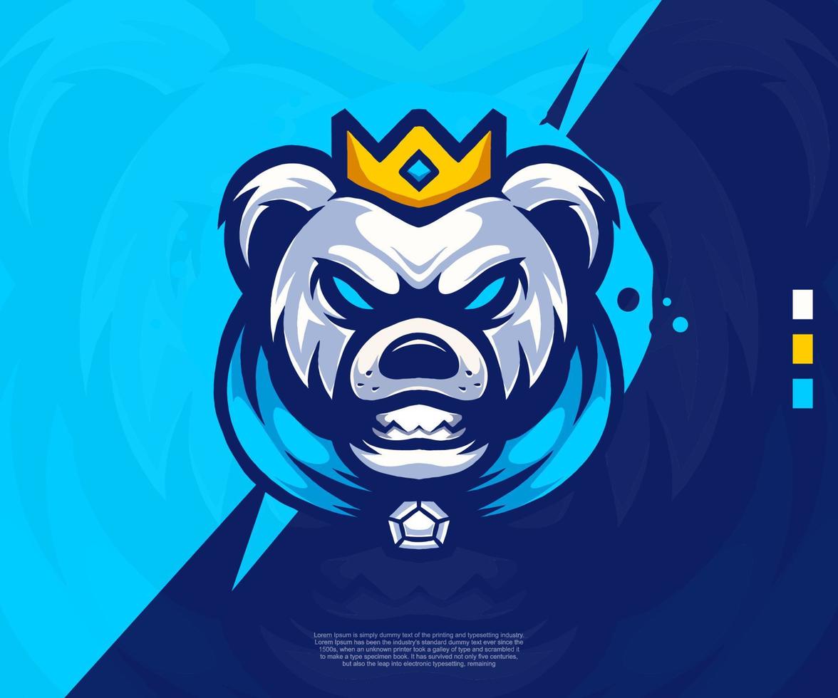 ice bear king modern logo illustration. suitable for esport logos, tattoos, stickers and others. vector