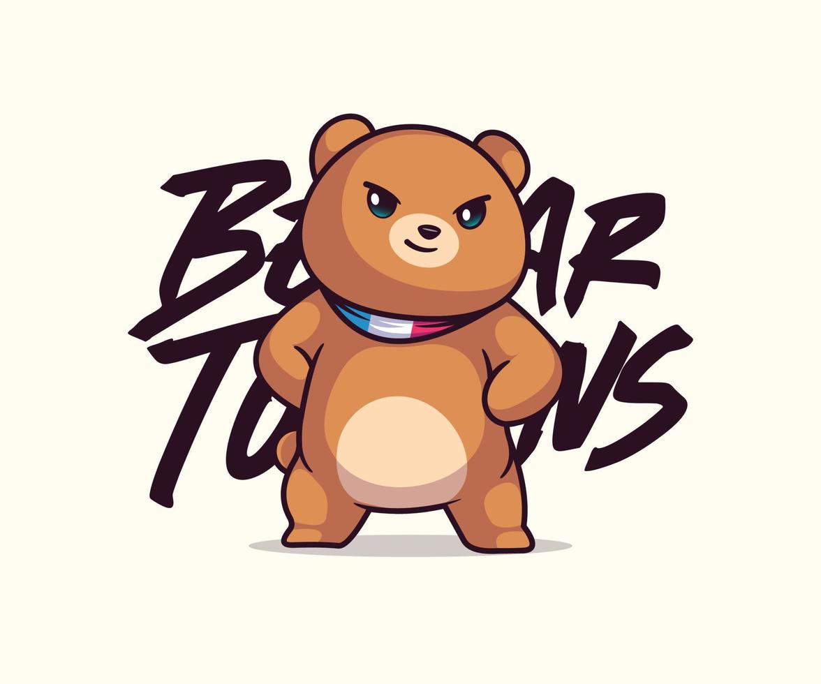 cute bear character icon vector illustration, flat cartoon style.