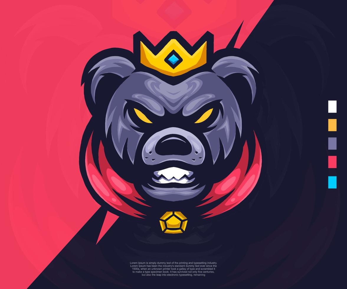 king bear logo modern illustration. suitable for esport logos, tattoos, stickers and others. vector