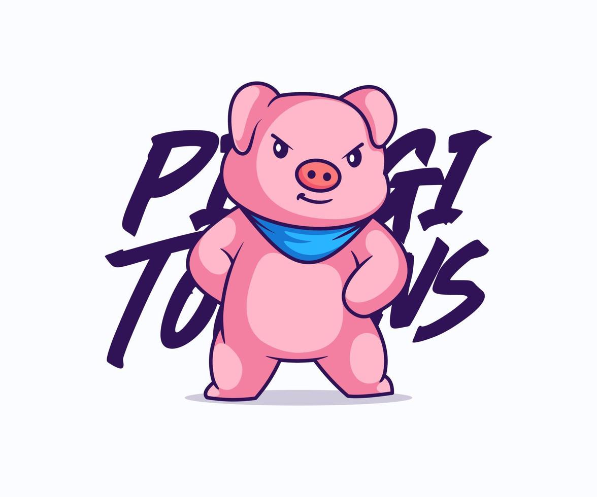 cute pig character icon vector illustration, flat cartoon style.