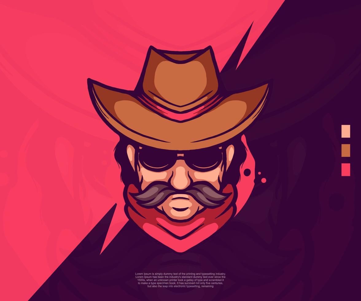 cowboy modern logo illustration. suitable for esport logos, tattoos, stickers and others. vector