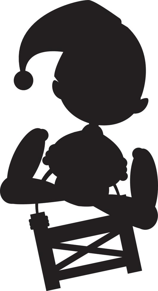 Cute Cartoon Christmas Elf on Sledge in Silhouette vector