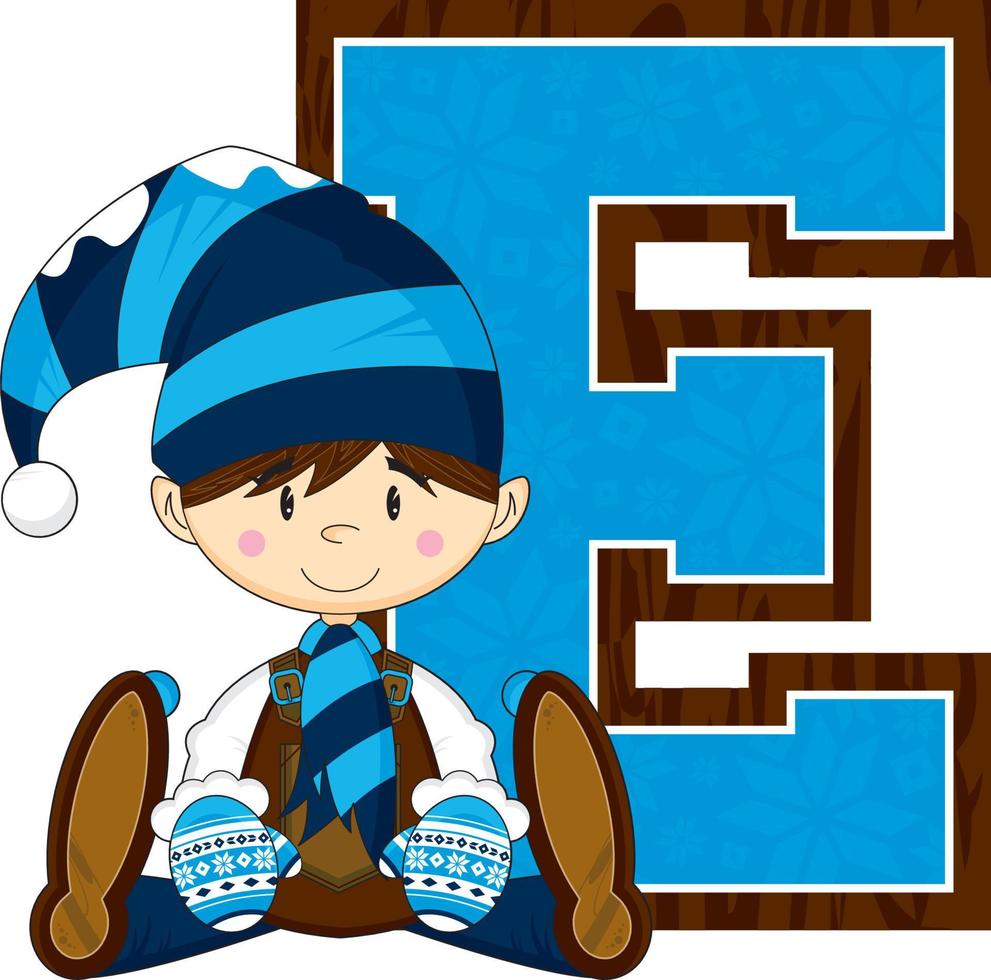E is for Elf Christmas Alphabet Learning Illustration vector