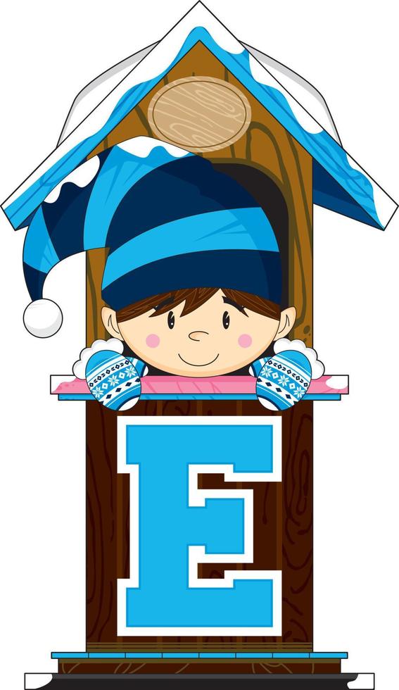 E is for Elf Christmas Alphabet Learning Illustration vector