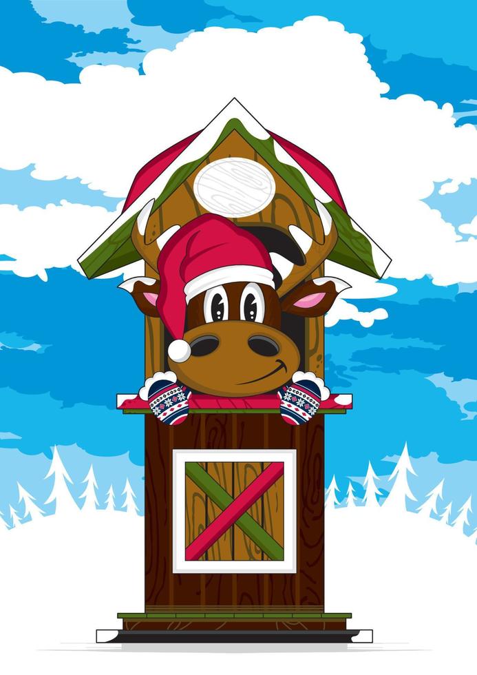 dibujos animados Papa Noel claus Navidad reno personaje en mitones vector