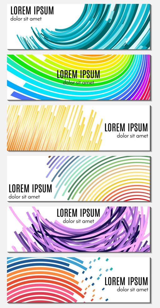 Set of six colorful abstract header banners with curved lines and place for text. Vector backgrounds for web design.