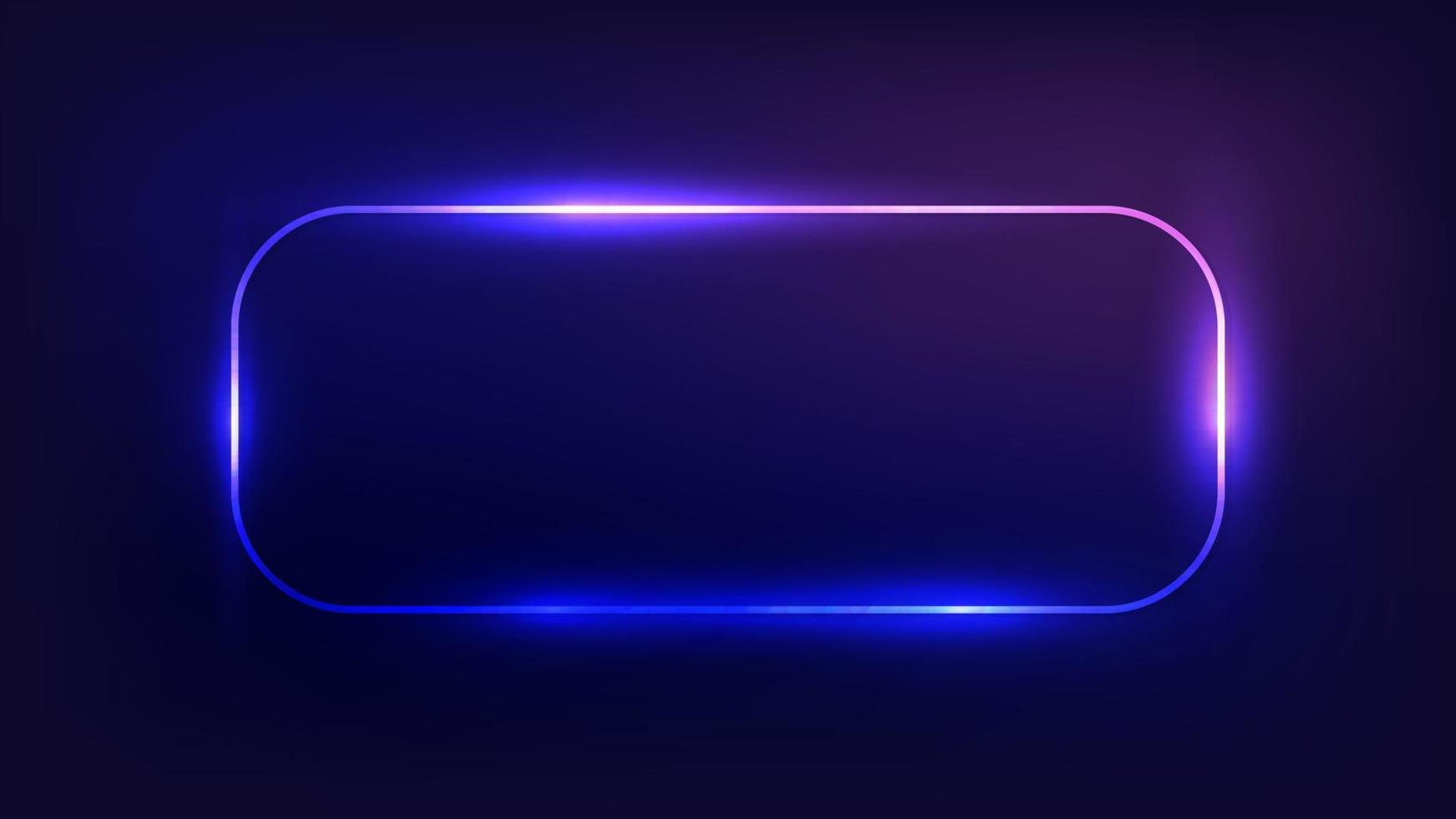 Neon rounded rectangular frame with shining effects on dark background. Empty glowing techno backdrop. Vector illustration.