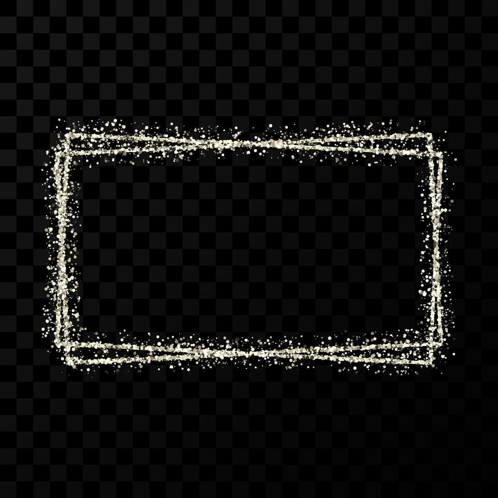 Silver double rectangle frame. Modern shiny frame with light effects isolated on dark vector