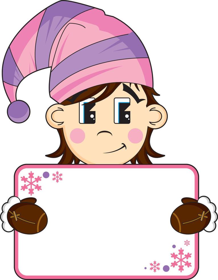 Cute Cartoon Christmas Elf with Sign vector