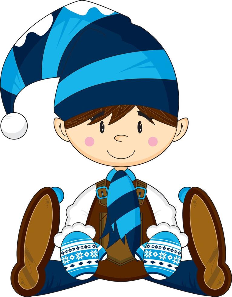 Cute Cartoon Christmas Elf in Wooly Hat vector