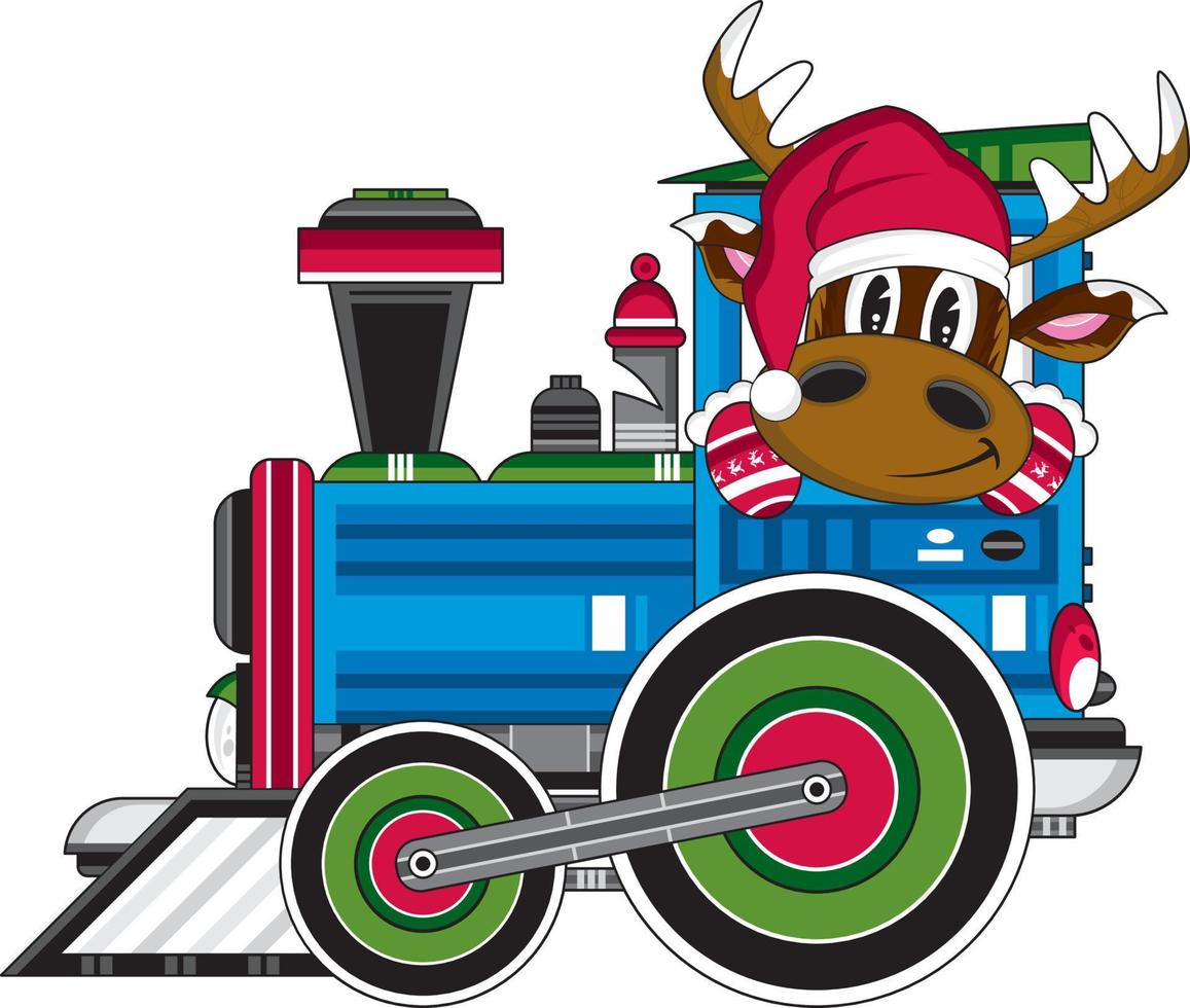 Cartoon Santa Claus Christmas Reindeer on Train vector