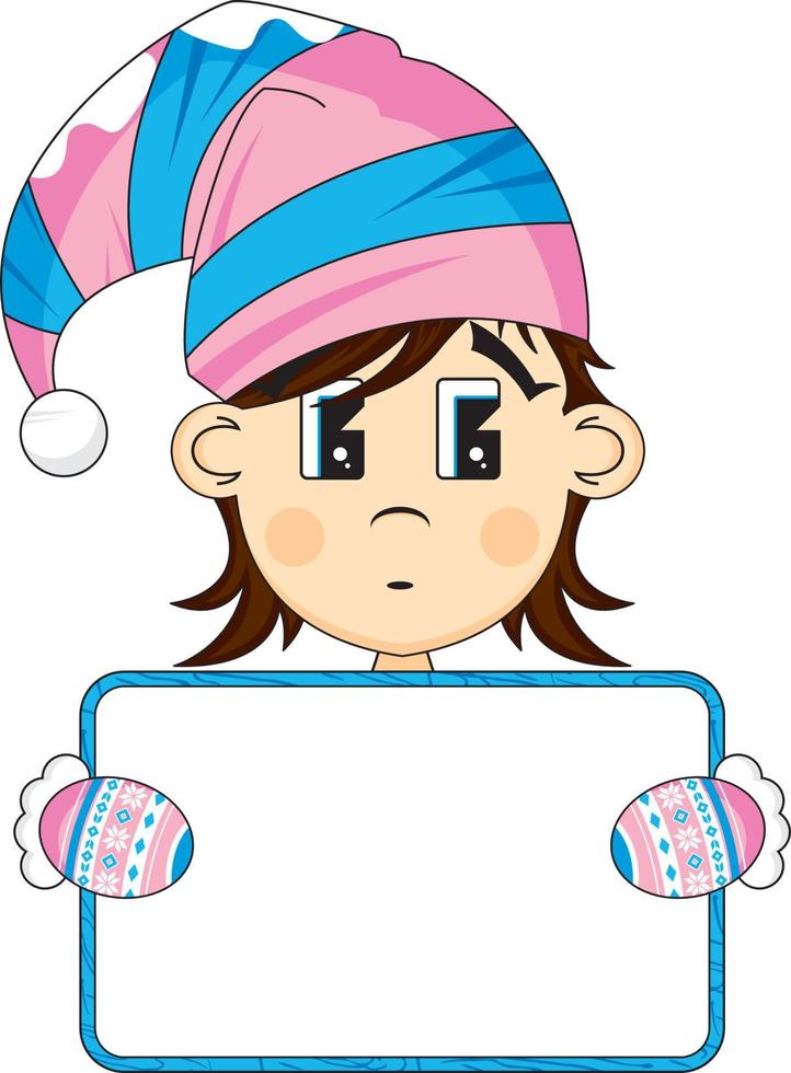Cute Cartoon Christmas Elf with Sign vector