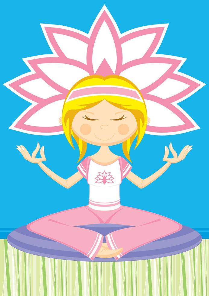 Cute Cartoon Meditating Yoga Girl Illustration vector