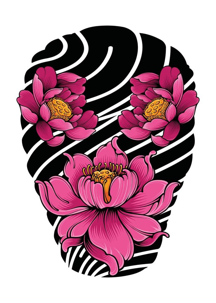Japanese Flowers Tattoo Japanese Illustration Style Isolated Vector. Editable Layer and Color. vector
