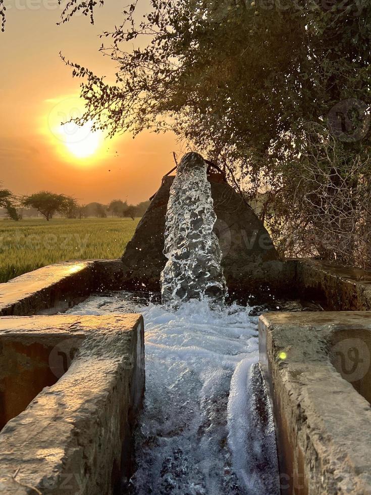 agua efusivo fuera desde tubo bien mediante tubería para regando el agrícola campos foto