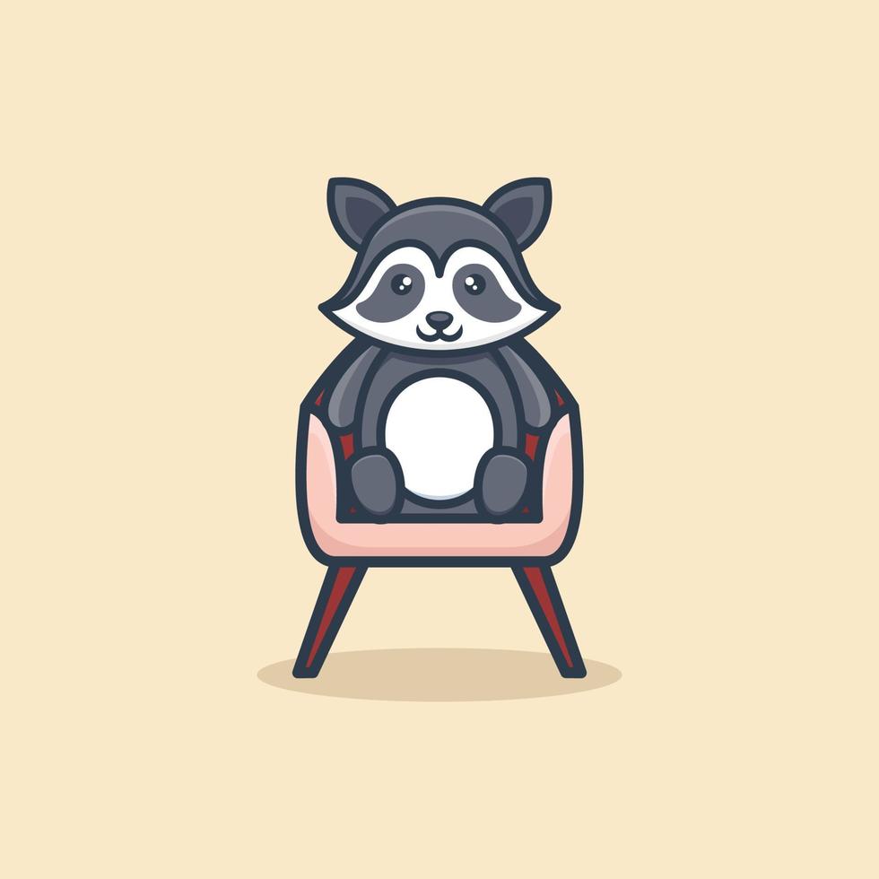 Cute Sit Raccoon Logo Design vector