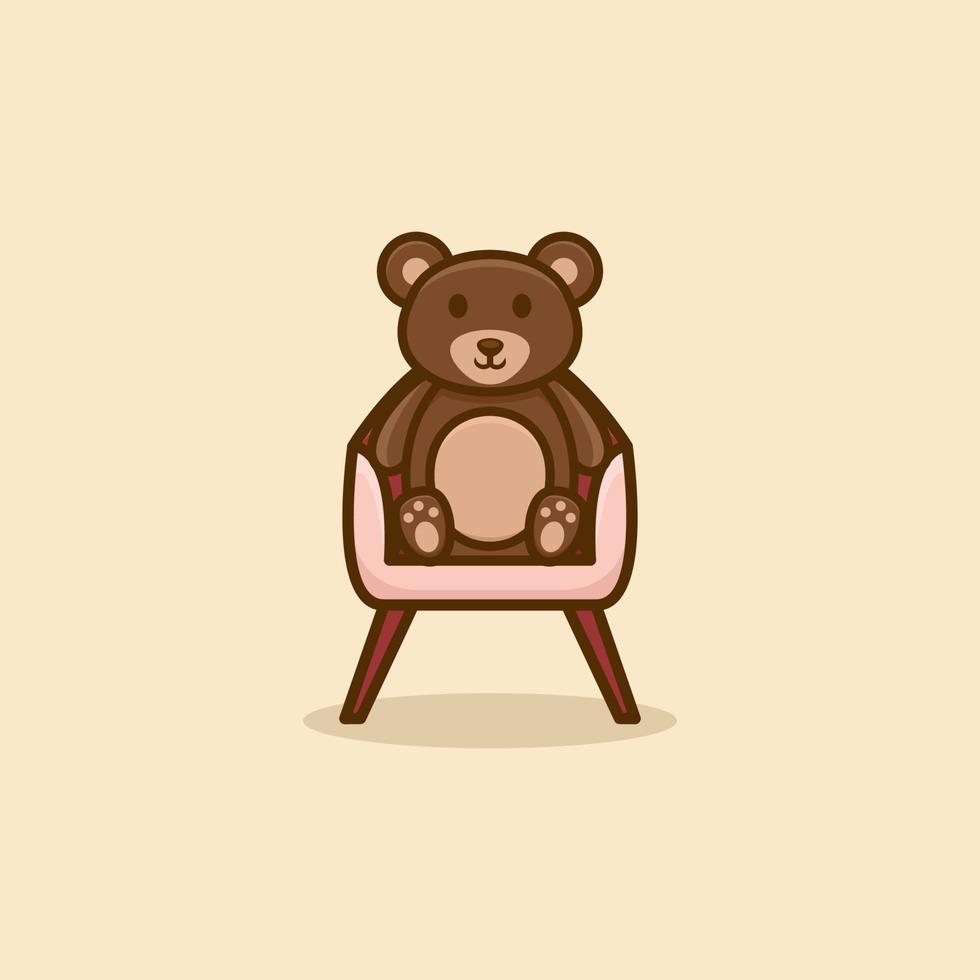 Cute Sit Bear Logo Design vector