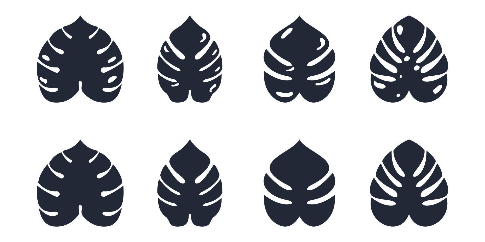 black silhouettes of tropical leaves, vector set of leaves