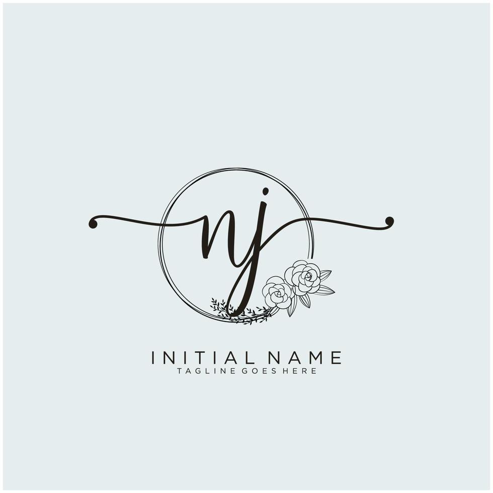 Initial NJ feminine logo collections template. handwriting logo of initial signature, wedding, fashion, jewerly, boutique, floral and botanical with creative template for any company or business. vector