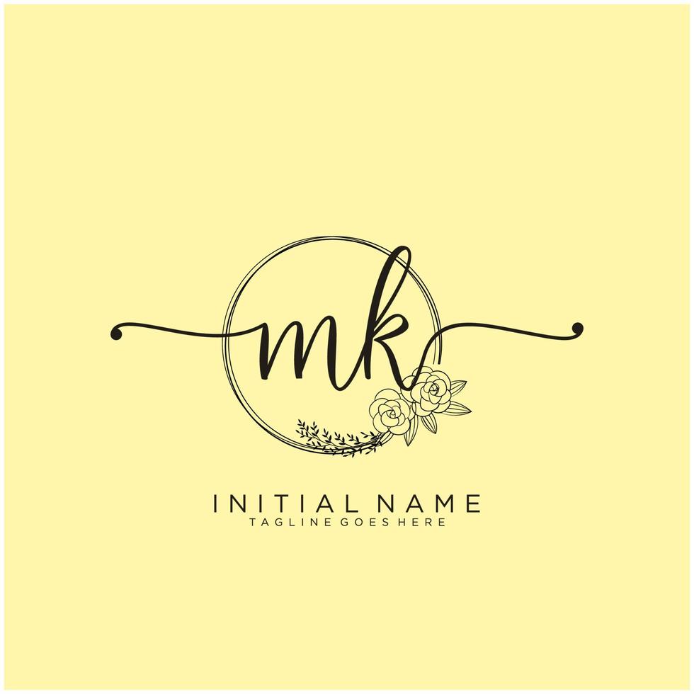 Initial MK feminine logo collections template. handwriting logo of initial signature, wedding, fashion, jewerly, boutique, floral and botanical with creative template for any company or business. vector
