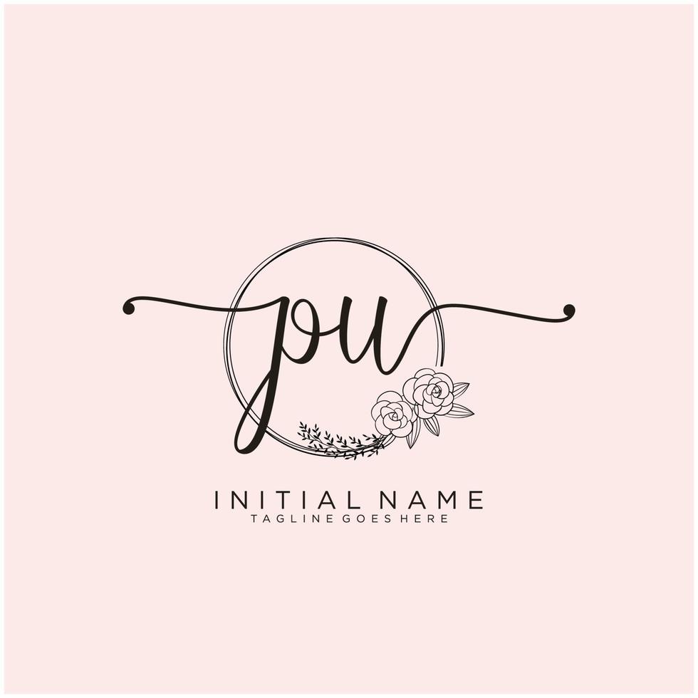 Initial PU feminine logo collections template. handwriting logo of initial signature, wedding, fashion, jewerly, boutique, floral and botanical with creative template for any company or business. vector