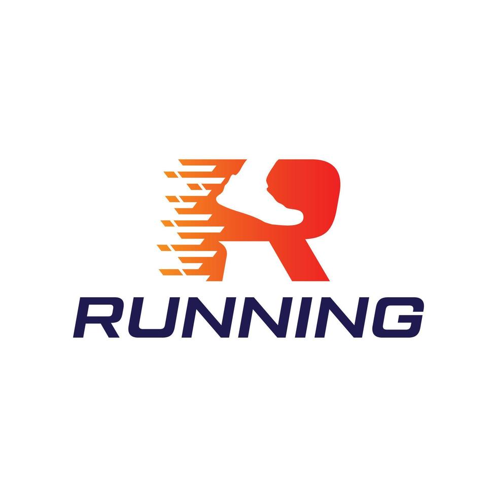 R letter logo design and running leg vector