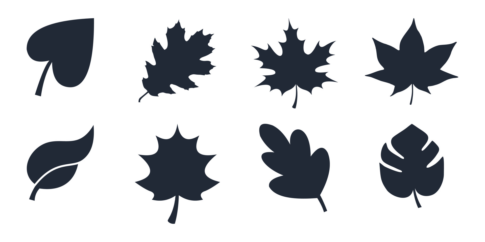 collection of silhouettes of autumn leaves blowing in the wind on a