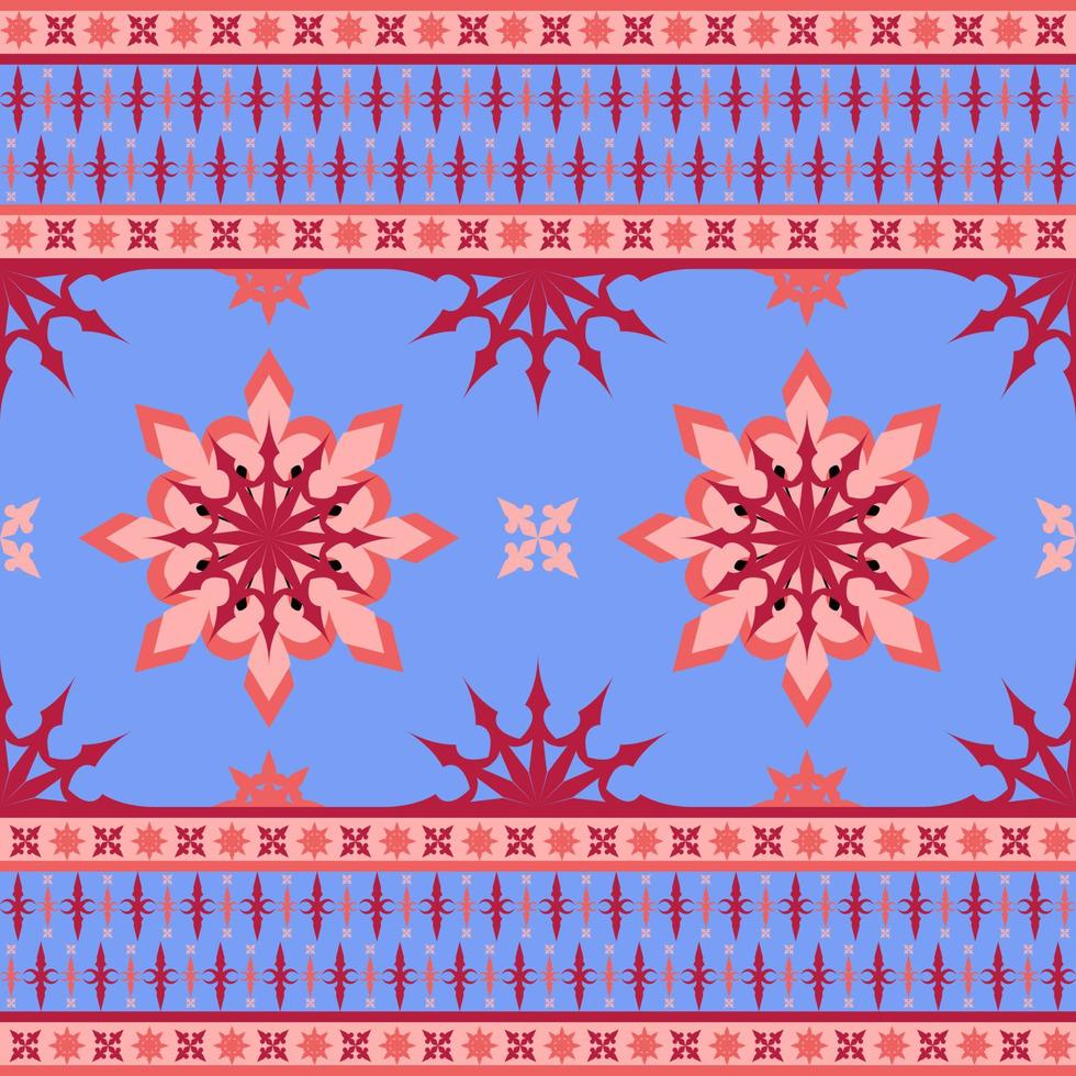 Ethnic emblem in blue and orange tone in vector illustration design for mat, carpet, fabric, scarf, wrapping paper, tile and more